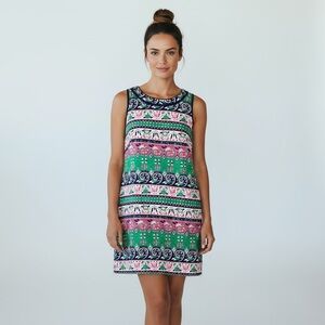 TALBOTS Fringe Trim Vibrant Floral Stripe Lined Dress Easter Preppy Size 6P